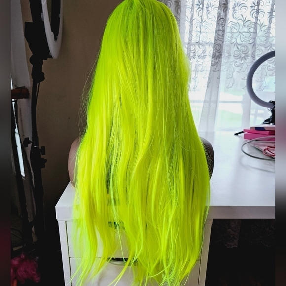 Chelsey Smith Cosmetics Neon Yellow 28" Long Lace Front Wig - Picture 2 of 5
